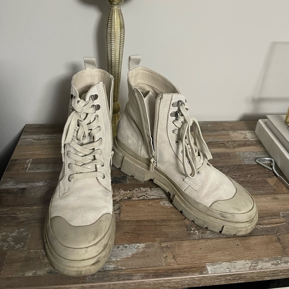 Cream Suede Treasure & Bone Combat boots